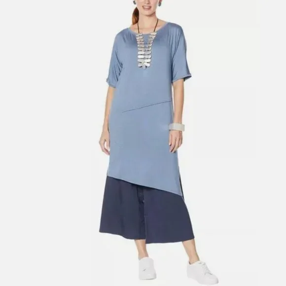 MarlaWynne | Dresses | Wynnelayers Dusty Blue Stretch Jersey Knit Panel  Tunic Dress | Poshmark